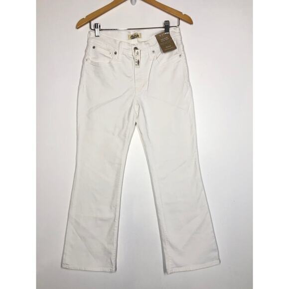 Madewell Petite Kick Out Crop Jeans Mid Rise Flare Leg Pure White NWT Size 27P - Picture 6 of 13